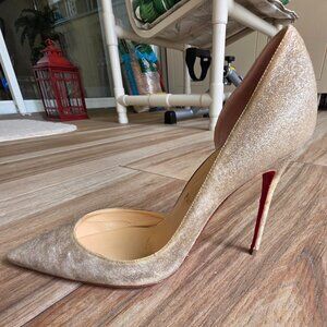 Christian Louboutin Iriza 100 Gold Glitter Pumps Shoes Eur. 39